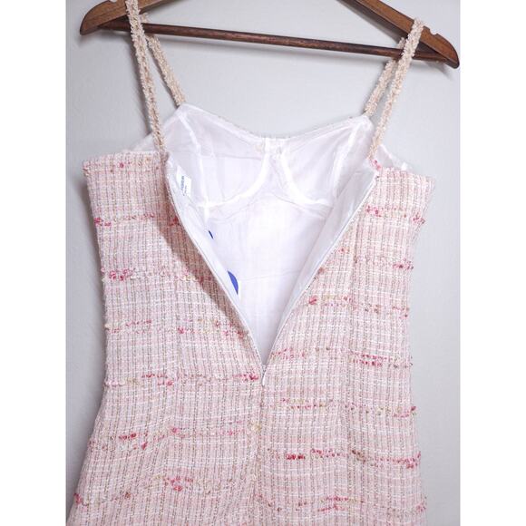 Hello Fashion Tweed mini dress bouclé fabric pink beige structured bustier style - Picture 10 of 14